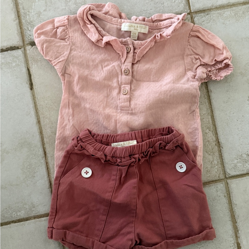 Chelsea & Violet Pink and Mauve Baby Sort and Blouse Set